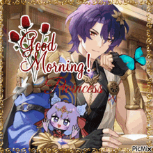 a picture of a man and a girl with the words good morning princess on the bottom