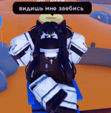 a person in a video game is wearing a mask and gloves .