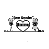 a black and white drawing of a man and a woman with the words " sen benim canimsin "