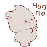 a cartoon drawing of a cat saying " hug me "