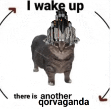a cat with a rocket on its head and the words i wake up there is another gorvangarda below it
