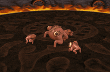 a computer generated image of a monster in a circle with fire in the background