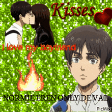 a picture of a boy and a girl kissing with the words kisses love my boyfriend