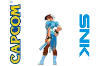 a logo for capcom and snk shows a woman playing basketball