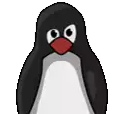 a pixelated penguin with a red beak is standing on a white background .