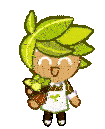 a cookie from a video game holding a potted plant .