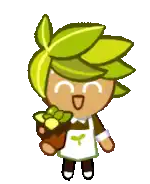 a cookie from a video game holding a potted plant .