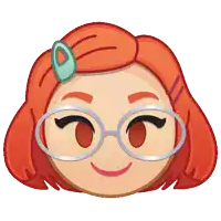 a cartoon girl with red hair and glasses has a green flower in her hair