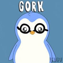 a penguin wearing glasses has the word gork written above it