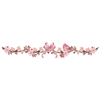 a row of pink flowers with a bird on a branch