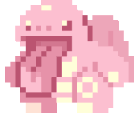 a pixel art of a pink sheep with a yellow nose