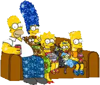 a cartoon of the simpsons sitting on a brown couch