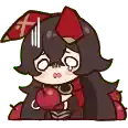 a cartoon girl is holding a red apple in her hand .