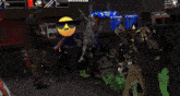 a group of people are gathered in front of a building that has a blue sign that says ' subway '