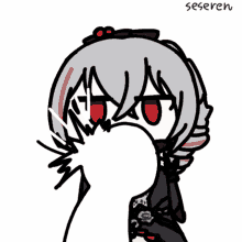 a drawing of a girl with red eyes and the name seseren on the bottom right