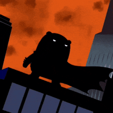 a cartoon of a bear dressed as batman with a lightning bolt behind him