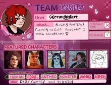 a screenshot of a person 's profile that says ' team crystals ' on it