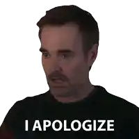 a man with a beard says i apologize on a white background