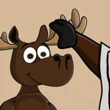 a cartoon moose is holding a piece of paper in its mouth