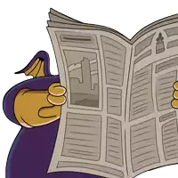 a cartoon character is reading a newspaper with a picture of a cactus on the front page