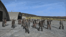 a bunch of zombies are walking on a runway