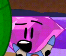 a cartoon character with a face is holding a pencil in front of a pink diamond .