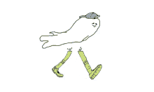 a drawing of a ghost wearing a blue hat and yellow boots