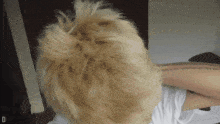 a close up of a person 's hair with the letter d below