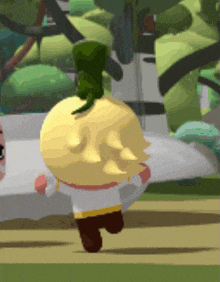 a cartoon character with a green hat is running