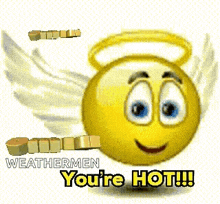 a smiley face with wings and a halo that says you 're hot