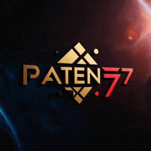 a gold and red logo for paten 77