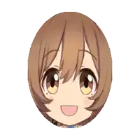 a cartoon character with brown hair and yellow eyes is smiling in a circle