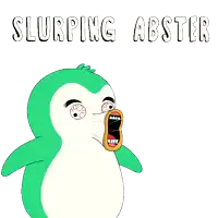 a cartoon of a penguin blowing soap bubbles with the words slurping abster below it