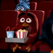 eating popcorn watching a movie at the movies red bird