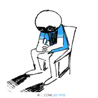 a drawing of a man sitting in a chair with the words el conejo tito below him