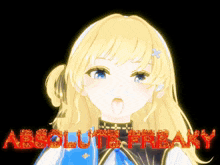 a girl with her tongue out and the word absolute freaky in red