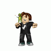 a roblox character with a frog on his shoulder