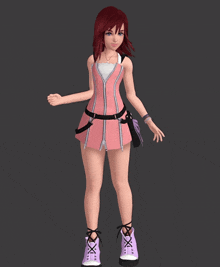 a cartoon character with red hair and a pink dress