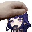 a pixel art of a person petting a girl 's head while she holds a card .
