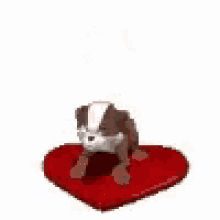 a cartoon dog is jumping over a red heart .