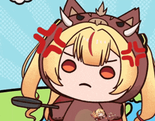 a cartoon drawing of a girl wearing a pig costume and holding a pan
