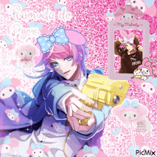 a picture of a boy holding a gun with a picture frame that says my melody