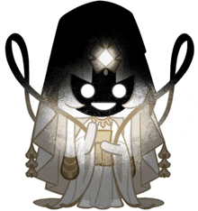 a cartoon drawing of a person with a black face and a white robe