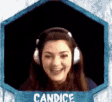 a picture of a woman wearing headphones with the name candice