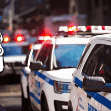 a cartoon of a police officer standing next to a row of police cars