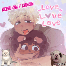 a drawing of a boy and a girl with the words love love love
