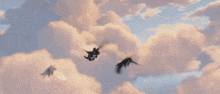 two dragons are flying through the clouds in a cartoon scene .