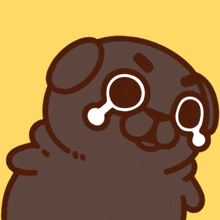 a cartoon drawing of a pug dog with tears running down its face