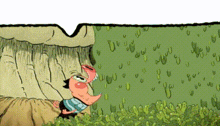 a cartoon drawing of a person with a long nose standing in the grass