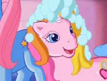 a cartoon pony with a yellow mane and a horn